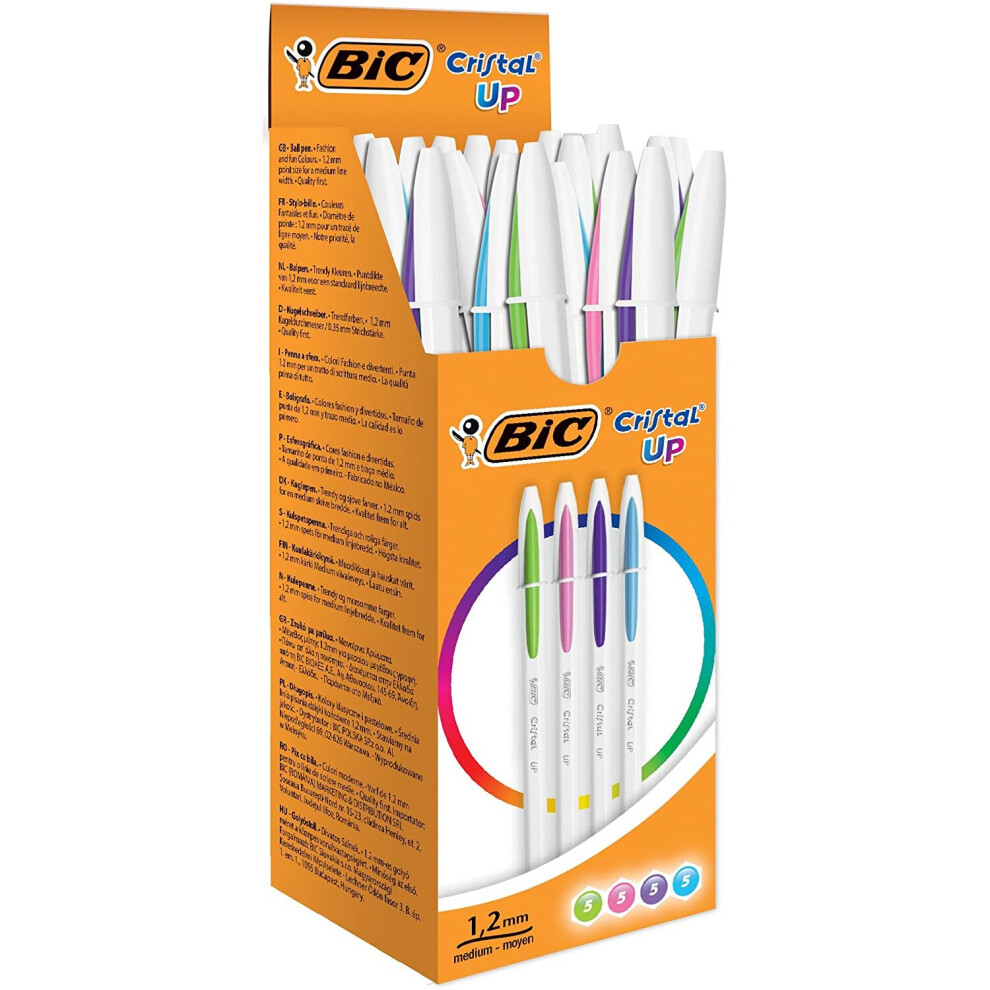 BIC Cristal Up Ballpoint Pens - Assorted Fashion Colours, Box of 20