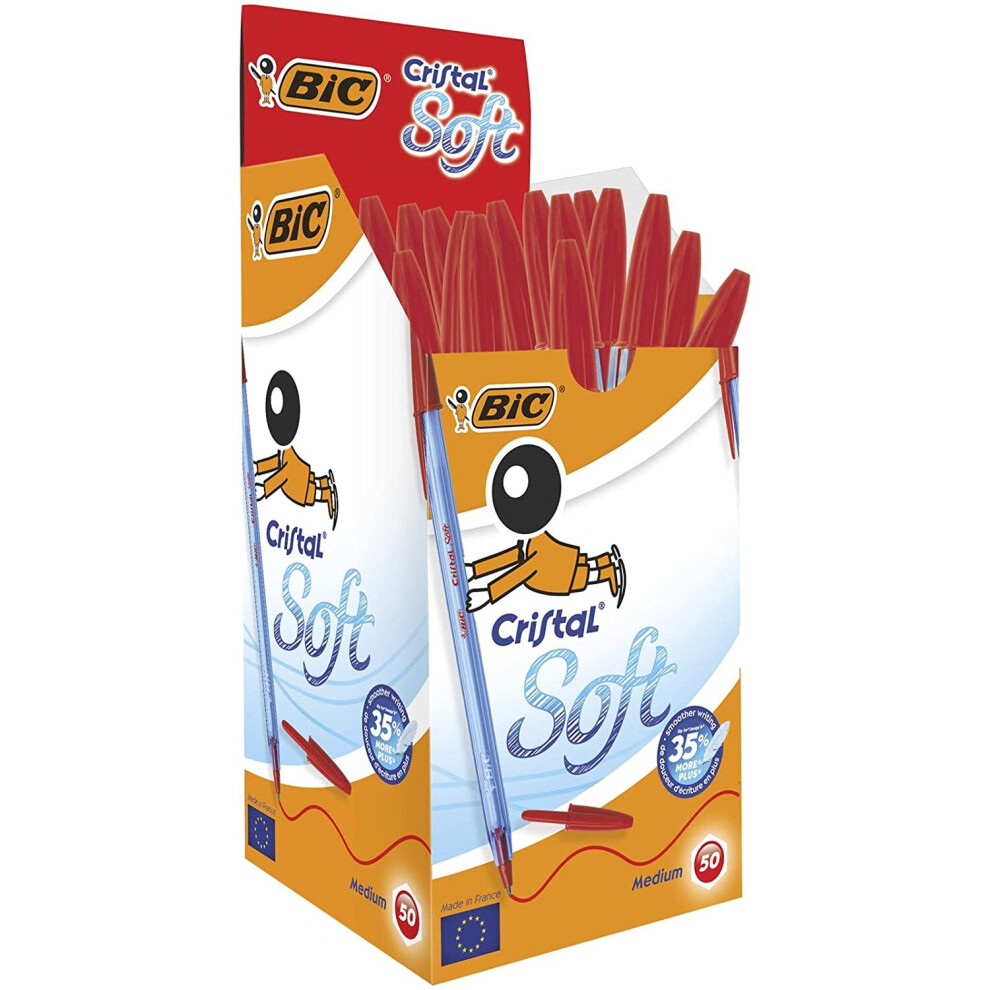 Bic Cristal Soft Ballpoint Pen 0.4 Mm Pack Of 50 Red