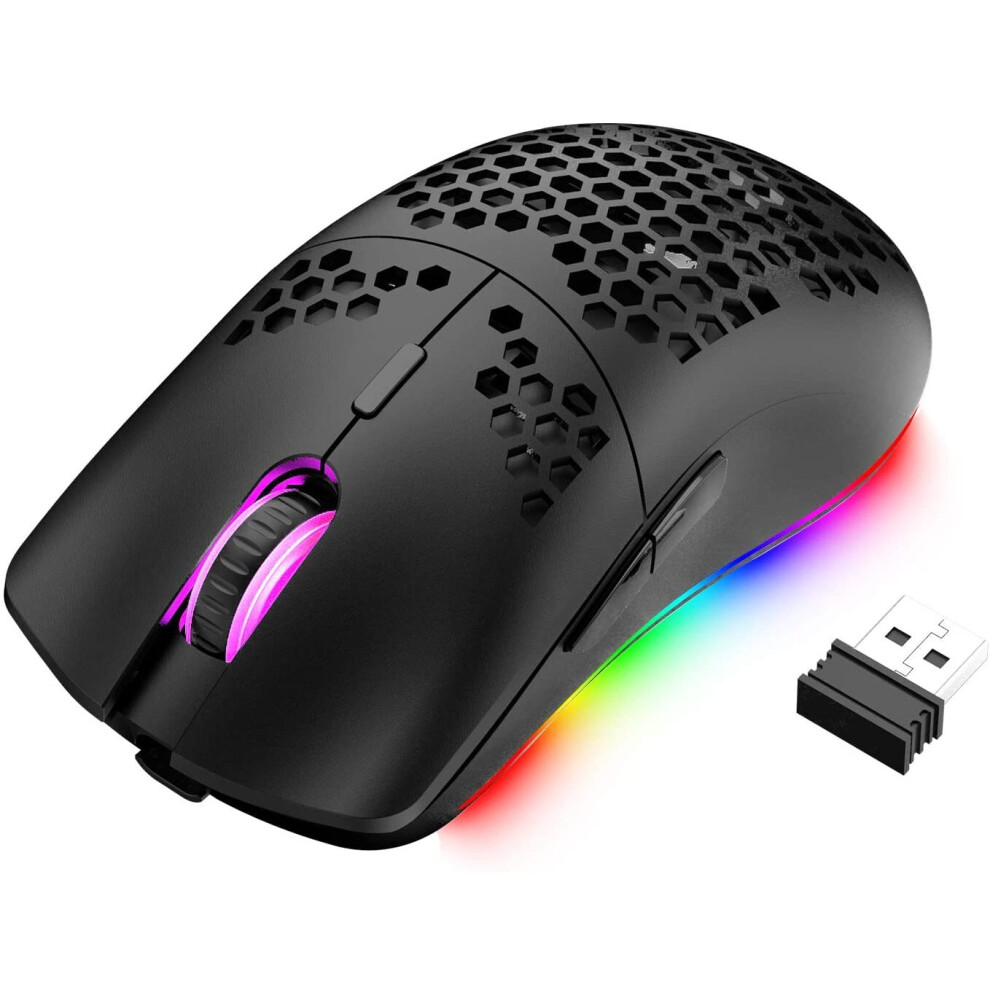 Wireless Lightweight Gaming Mouse,11 Chroma Rgb Backlit Of 2.4G Wireless Rechargeable Honeycomb Shell Ultralight Mouse With 3200 Dpi, 7 Button Usb Gam 8079261999936