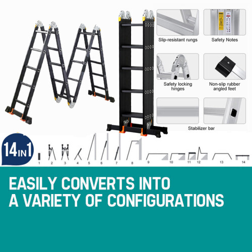 5.7M 14 IN 1 Multi-Purpose Aluminium Telescopic Folding Ladder UK 1