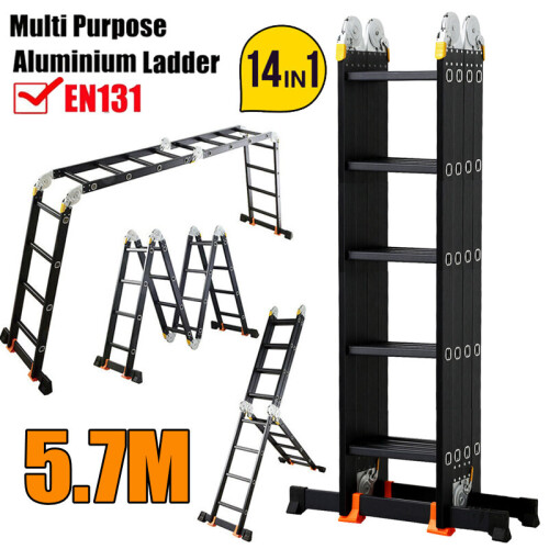 5.7M 14 IN 1 Multi-Purpose Aluminium Telescopic Folding Ladder UK