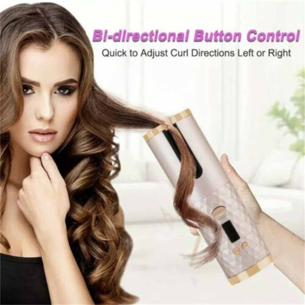 Auto Wireless Rotating Ceramic Curling Iron Wand Cordless Hair Curlers