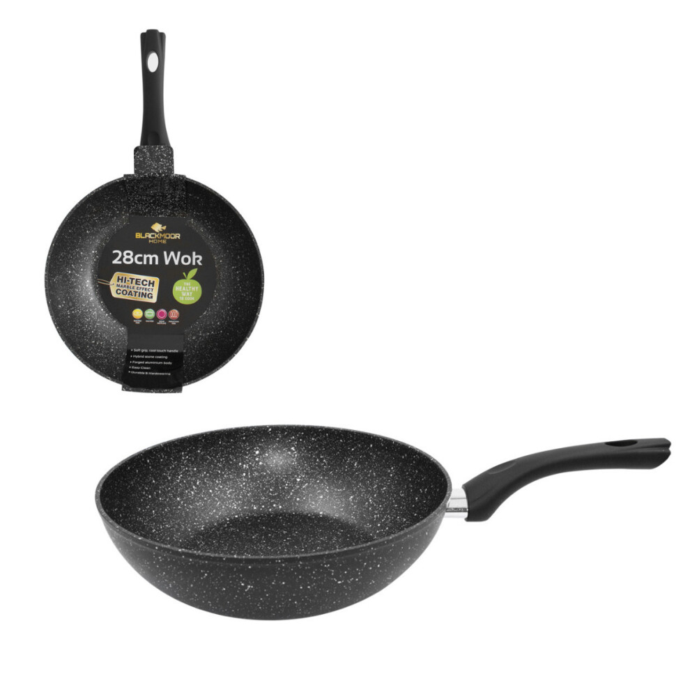 Blackmoor 66160 28cm Wok - Non-Stick, Anti-Scratch Marble Coating, Cool-Touch Handle, Suitable for All Hobs