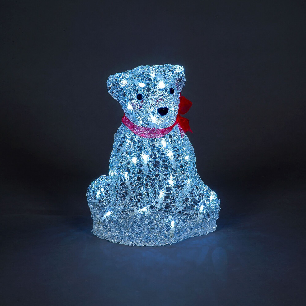 30cm Spun Acrylic Bear LED Christmas Decoration with Red Bow RS05434