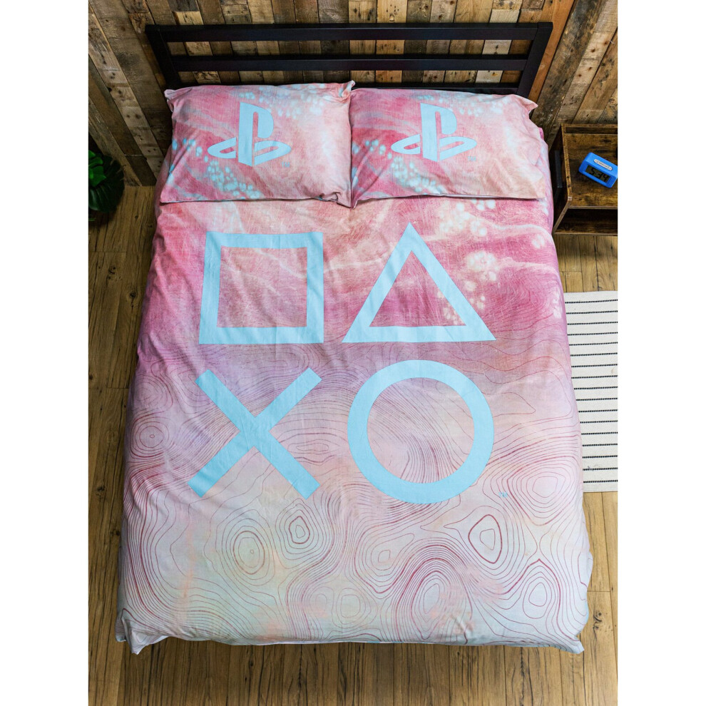 Price Right Home Blue Playstation Marble Double Duvet Cover And Pillowcase Set