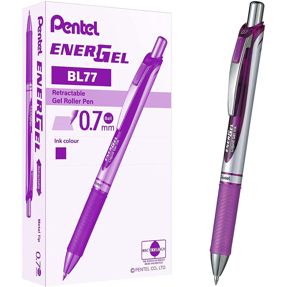 Pentel Energel XM Retractable Gel Pen with 0.7 mm Tip, 0.35 mm Line Width - Violet, Pack of 12