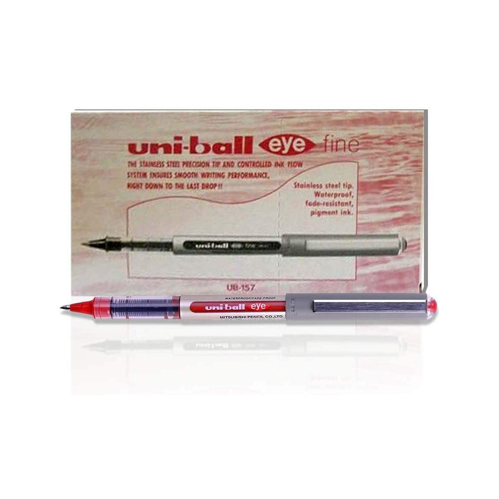 uni-ball UB-157 Eye Fine Rollerball Pens, Red Uni Super Ink, .7mm Nib, Box of 12