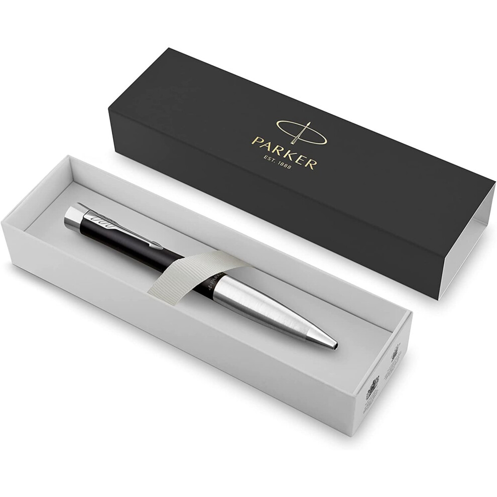 PARKER Urban Twist Ballpoint Pen | Muted Black with Chrome Trim | Medium Point Blue Ink Refill | Gift Box