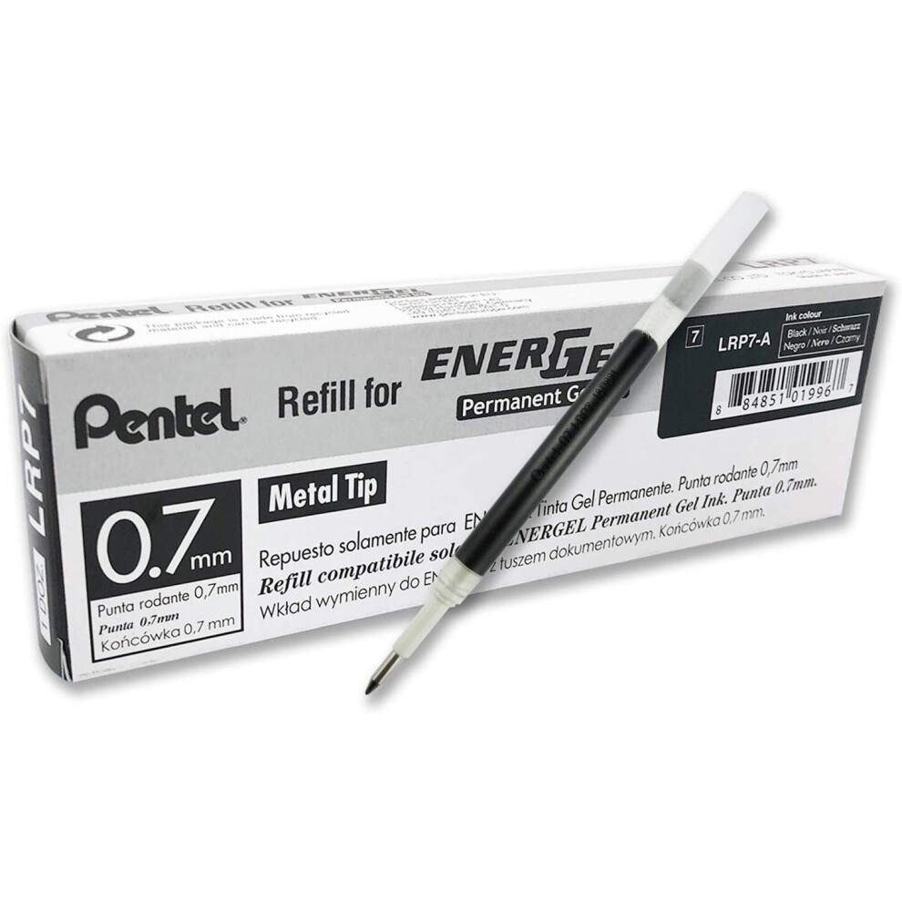 Pentel 0.7 mm EnerGel Permanent Ink Refills - Black Ink (Pack of 12 Refills)