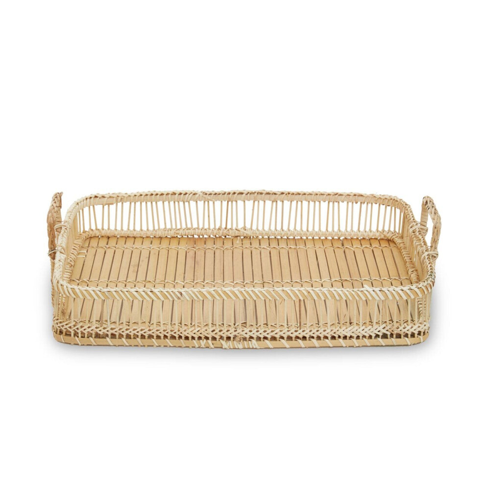 RECTANGULAR NATURAL RATTAN AND BAMBOO TRAY