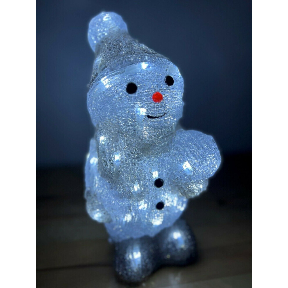 Snow Time Christmas Acrylic Snowman Holding Snowball, 31Cm, Led Lights White