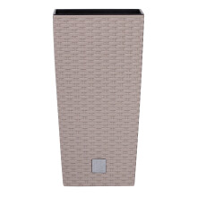 (H50cmxD26cm, Beige) Square Rattan Tall Large Plant Pot Flower Planters