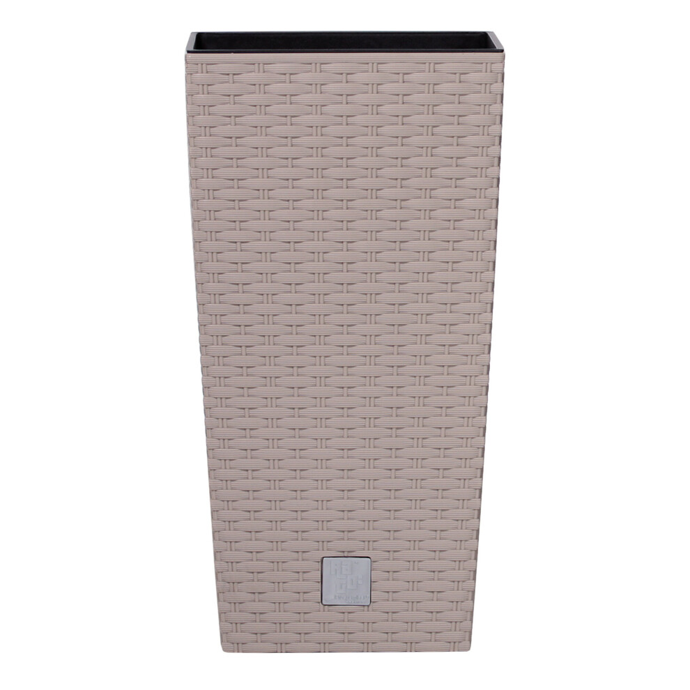 (H50cmxD26cm, Beige) Square Rattan Tall Large Plant Pot Flower Planters