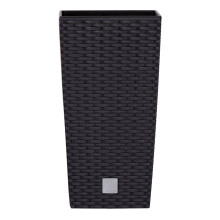 (H50cmxD26cm, Black) Square Rattan Tall Large Plant Pot Flower Planters