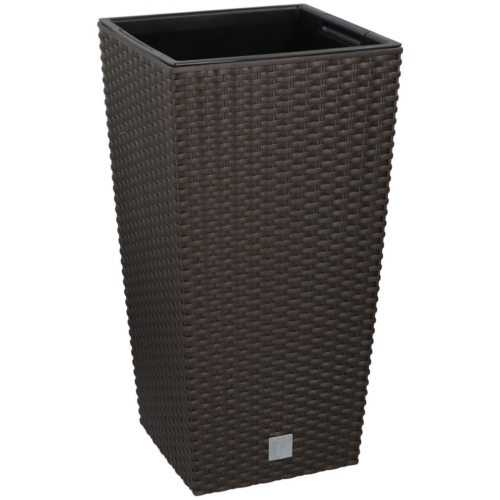 (H 42cm x D22cm, Brown) Square Rattan Tall Large Plant Pot Flower Planters