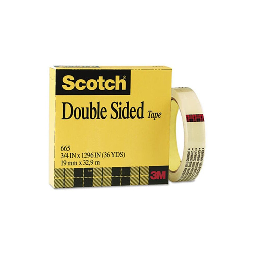 3M 665341296 665 Double-Sided Office Tape  3/4&apos;&apos; x 36 Yards  3&apos;&apos; Core  Clear