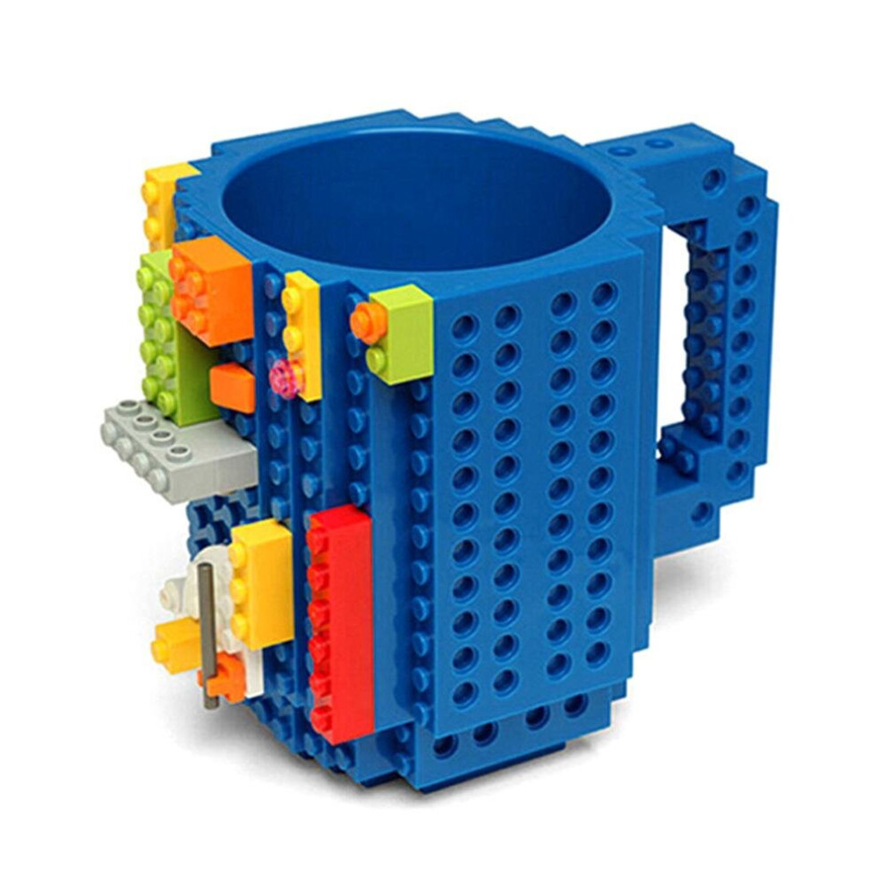 (Blue) 1 Piece Build a Brick Mug Building Blocks Coffee Cups Frozen Coffee Mug DIY Bloc