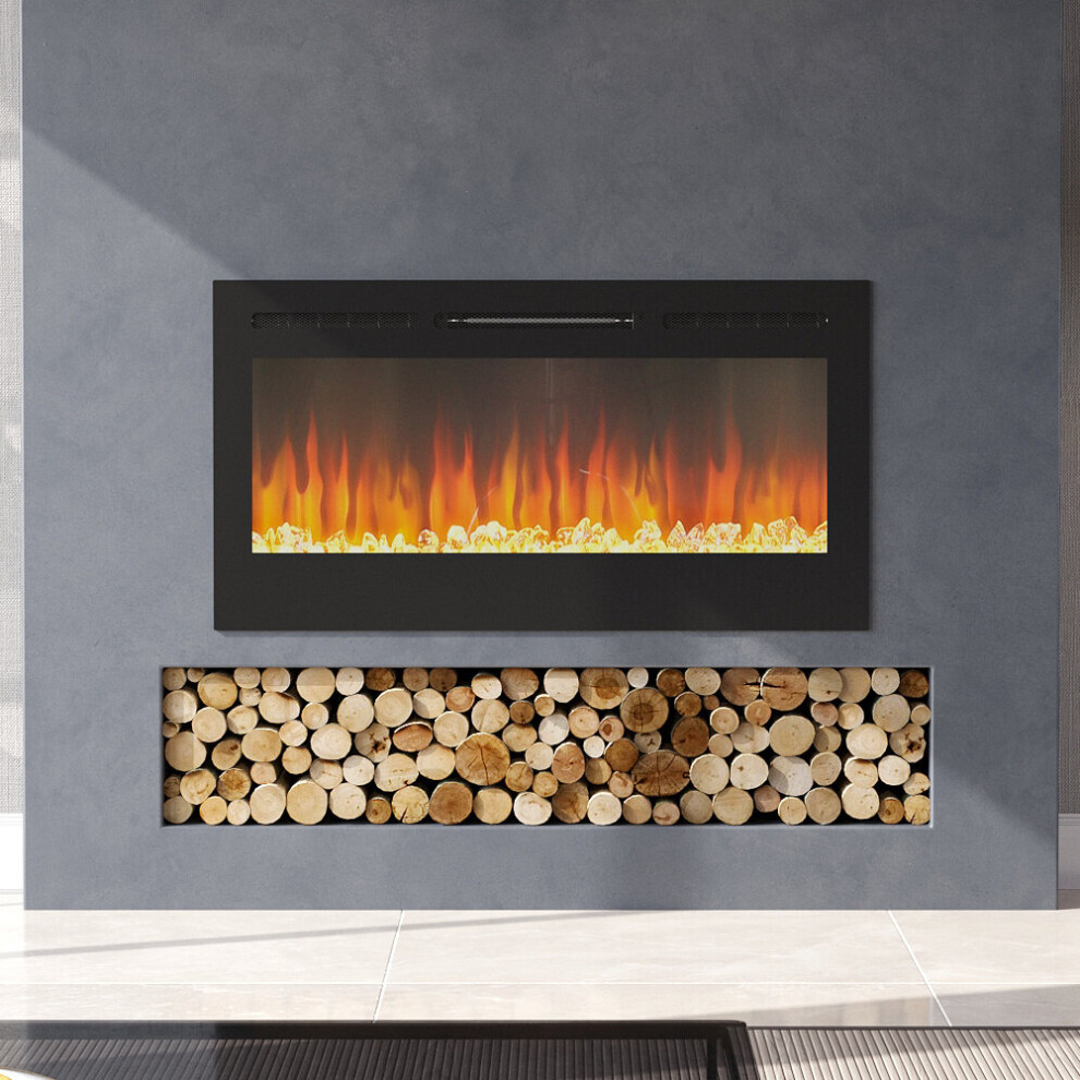 (40 Inch Mirrored) Electric Fireplace 12 Colors Wall Inset Into Fire