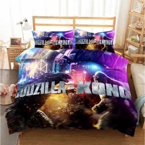 (Style 05, Single) Godzilla vs King Kong Bedding Single Double Duvet Cover SET