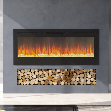 (50 Inch Mirrored) Electric Fireplace 12 Colors Wall Inset Into Fire