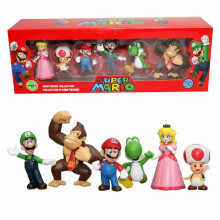 (Pink) 6PCS Super Mario Bros Action Figure Toys Dolls Luigi Yoshi Mushroom Kid Gift Toy