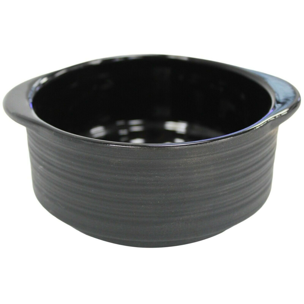 Set of 4 Black Ribbed Porcelain Soup Bowls With Handles Serving Bowls Oven Safe