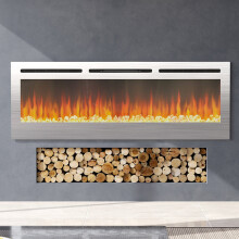 (60 Inch Stainless Steel) Electric Fireplace 12 Colors Wall Inset Into Fire