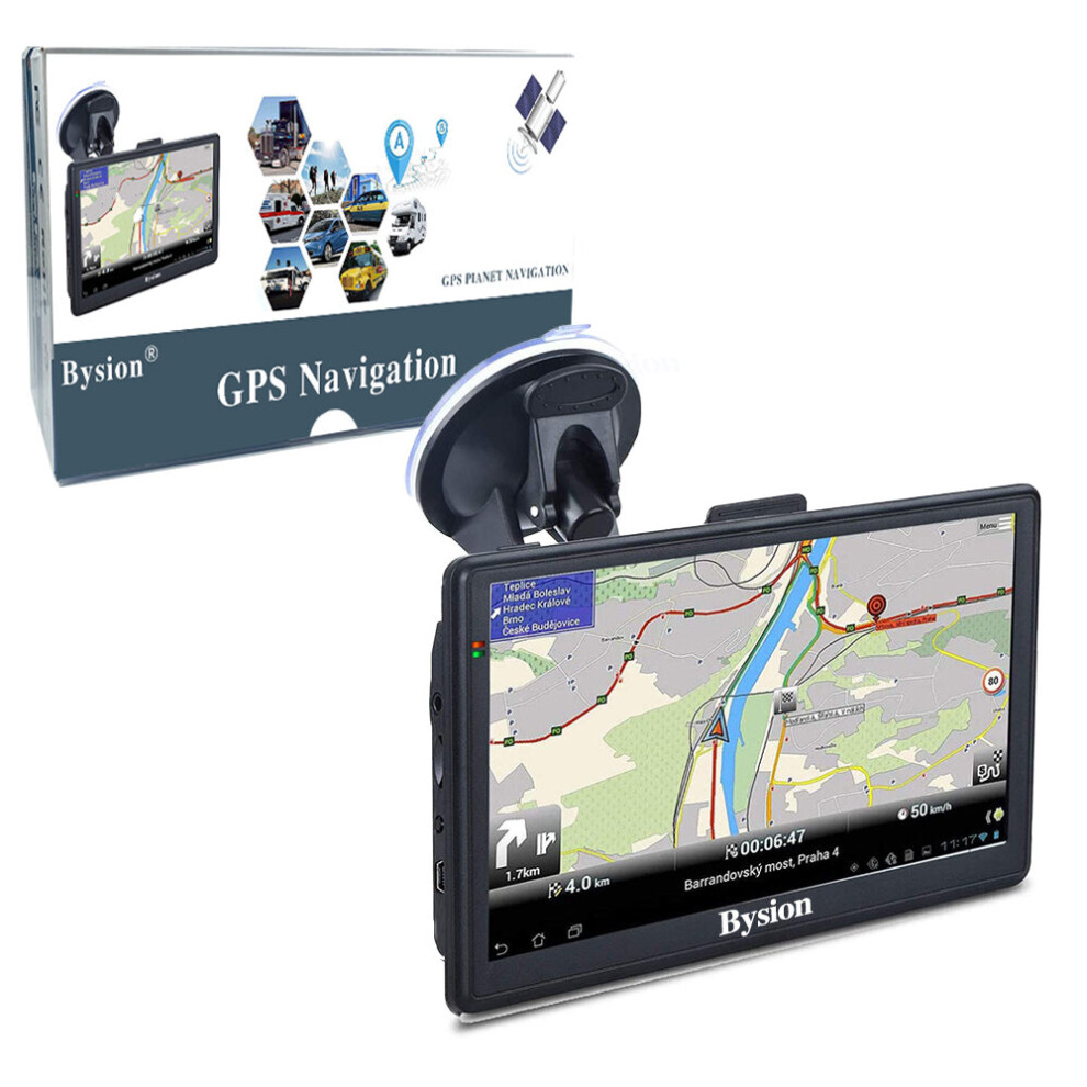 SAT NAVS for Cars, Bysion 7 Inch Navigator Car Truck GPS Navigation System HD Touch Screen with Lifetime Map Updates for UK EU