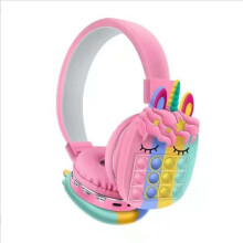 (pink) NEW Pop It Decompression Kids Headset Toy Fidget Wireless Headphone