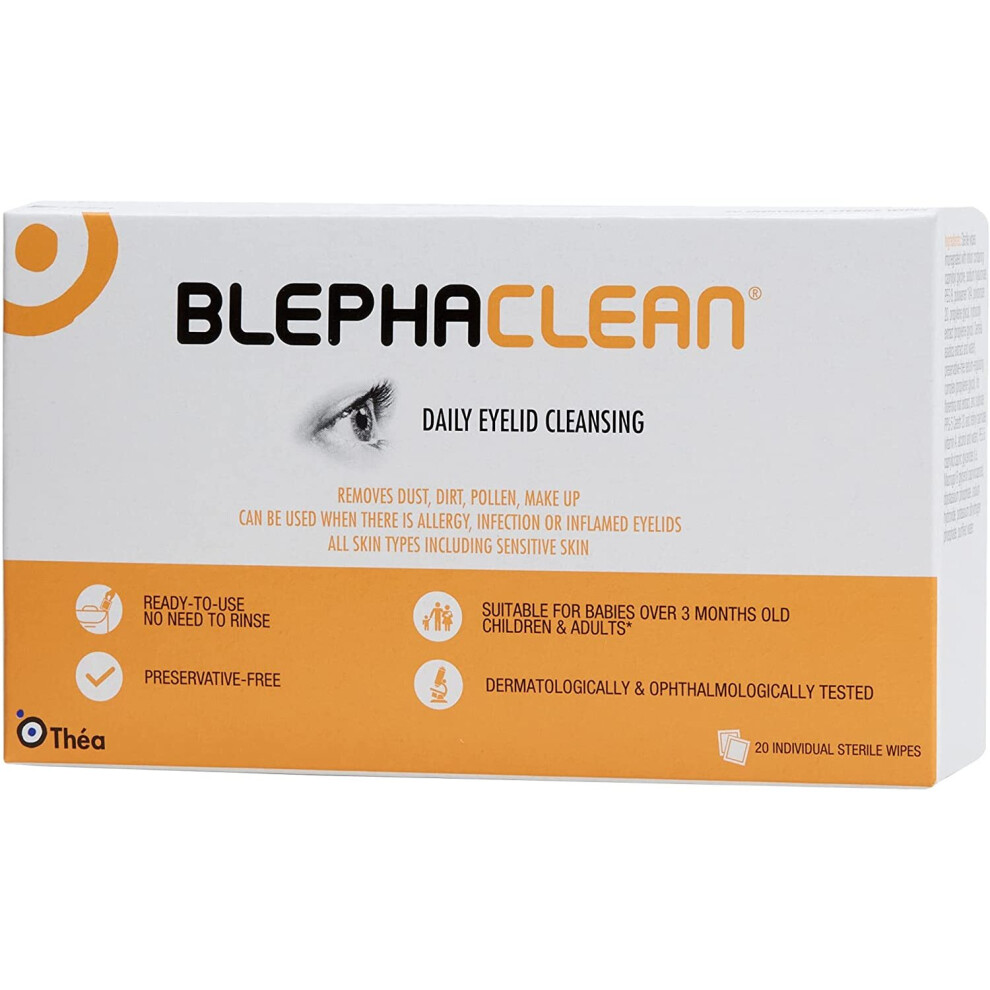 Thea Blephaclean Eyelid Sterile Cleansing Wipes, Pack of 20 Wipes