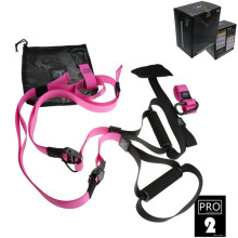 (Pink  Pro 2) Home Gym Suspension Resistance Strength Training Strap Workout Trainer Fitness