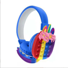 (blue) NEW Pop It Decompression Kids Headset Toy Fidget Wireless Headphone