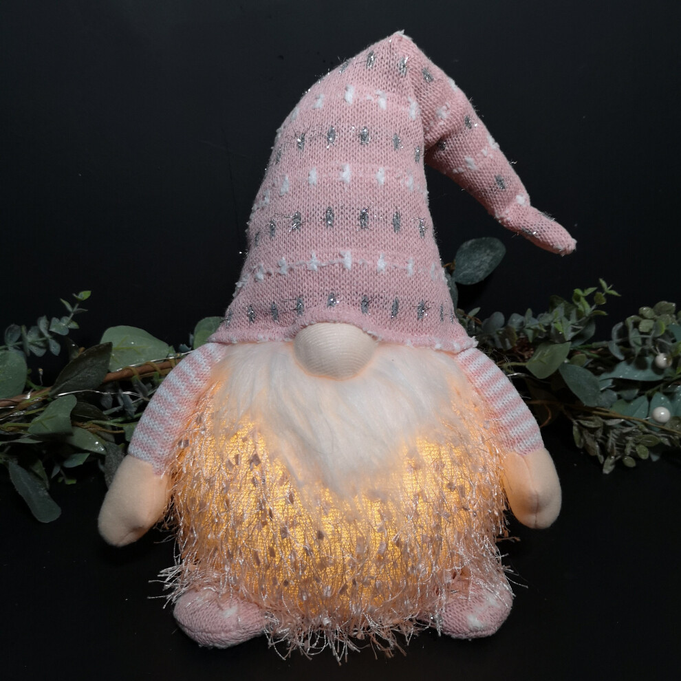 Snow Time 47Cm Battery Operated Led Plush Pale Sitting Gonk Christmas Decoration Pink