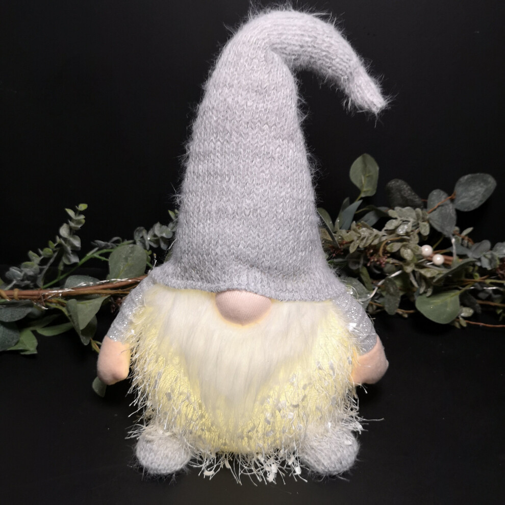 Snow Time 47Cm Battery Operated Led Plush & Sitting Gonk Christmas Decoration Grey/White