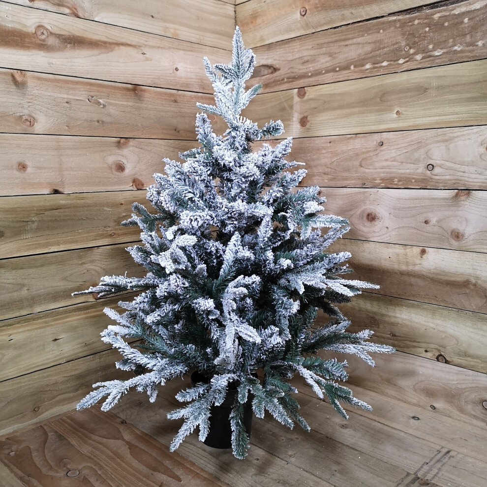 90cm Snow Flocked Lapland 3ft Mini Christmas Tree in Pot 246 Tips