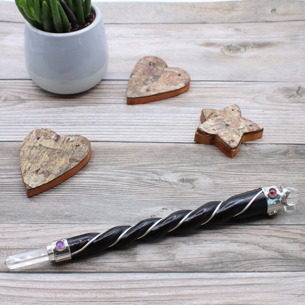 Ancient Wisdom Silver Twisted Healing Wand - Rock Quartz Sphere