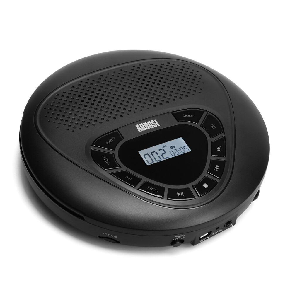 Portable CD with speaker Rechargeable  August SE10  Aux out & MP3 Player for Home & Car, for Lessons, Disc & Micro SD, Equalizer, Anti-shock