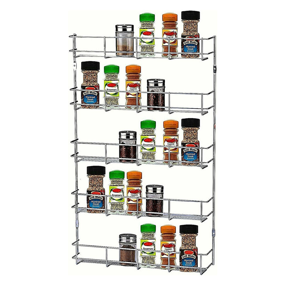 (5 Tier) Spice Rack Wall Mounted Chrome Plated with Fixings