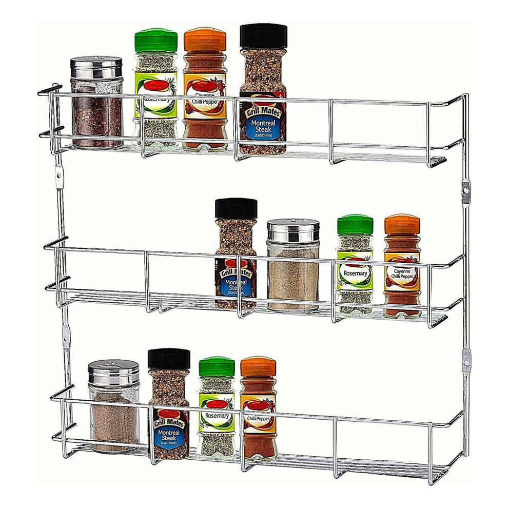 (3 Tier) Spice Rack Wall Mounted Chrome Plated with Fixings