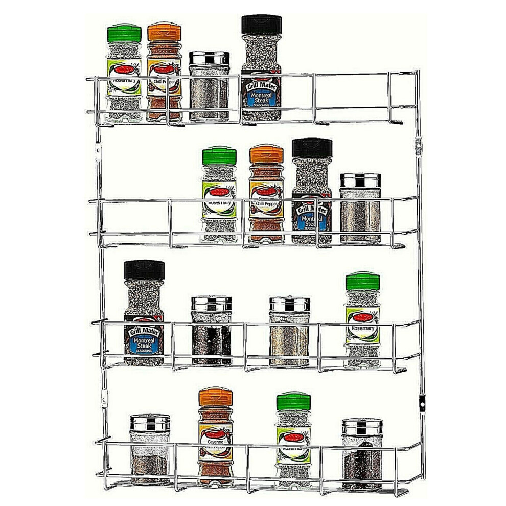 (4 Tier) Spice Rack Wall Mounted Chrome Plated with Fixings