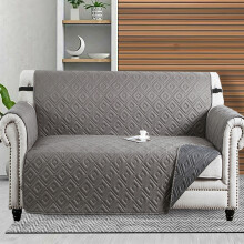 (Grey Silver, 2 Seater Sofa Cover) Reversible Quilted Waterproof Sofa Cover Recliner Chair & Pet Cover