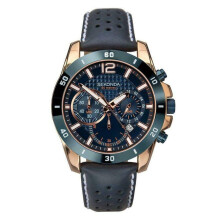 Sekonda 1489 Men's Chronograph Watch Two Tone Case Leather Strap with Blue Dial