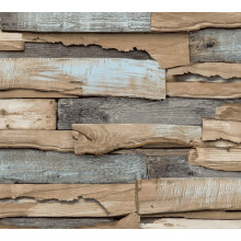 Grandeco Rustic Light Blue Wood Panel Aqua Paste The Wall Wallpaper
