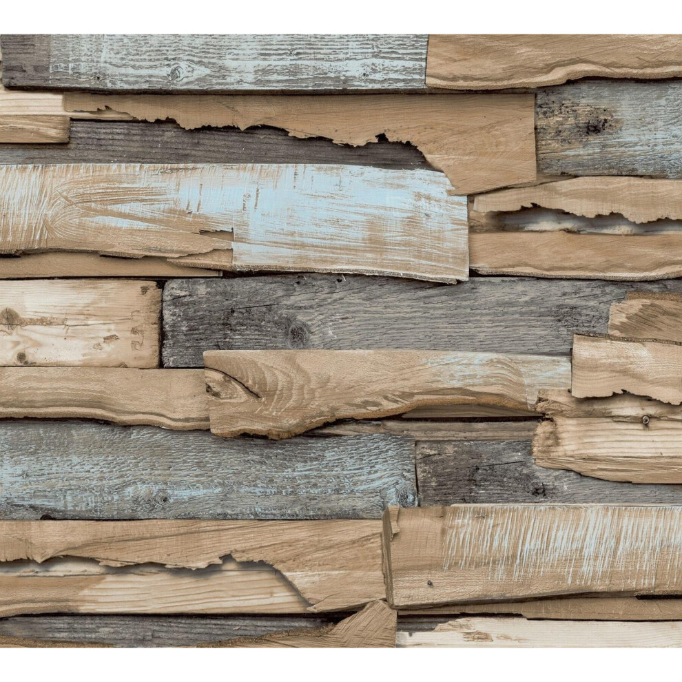 Grandeco Rustic Light Blue Wood Panel Aqua Paste The Wall Wallpaper 5411012473785