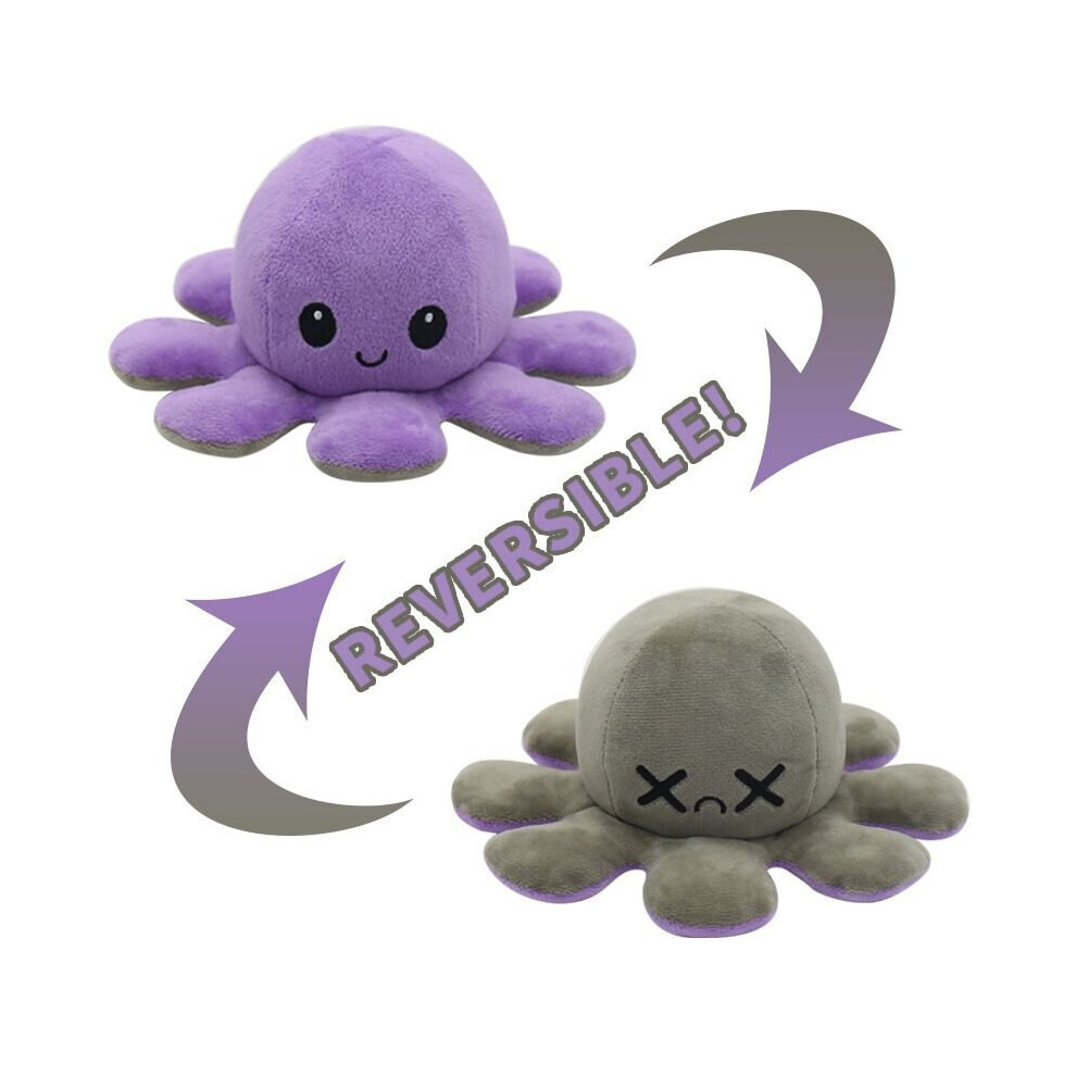 (Purple Grey) Spiderman Reversible Octopus Plush Toy Batman Iron Man Double-Sided Flip Stuffed