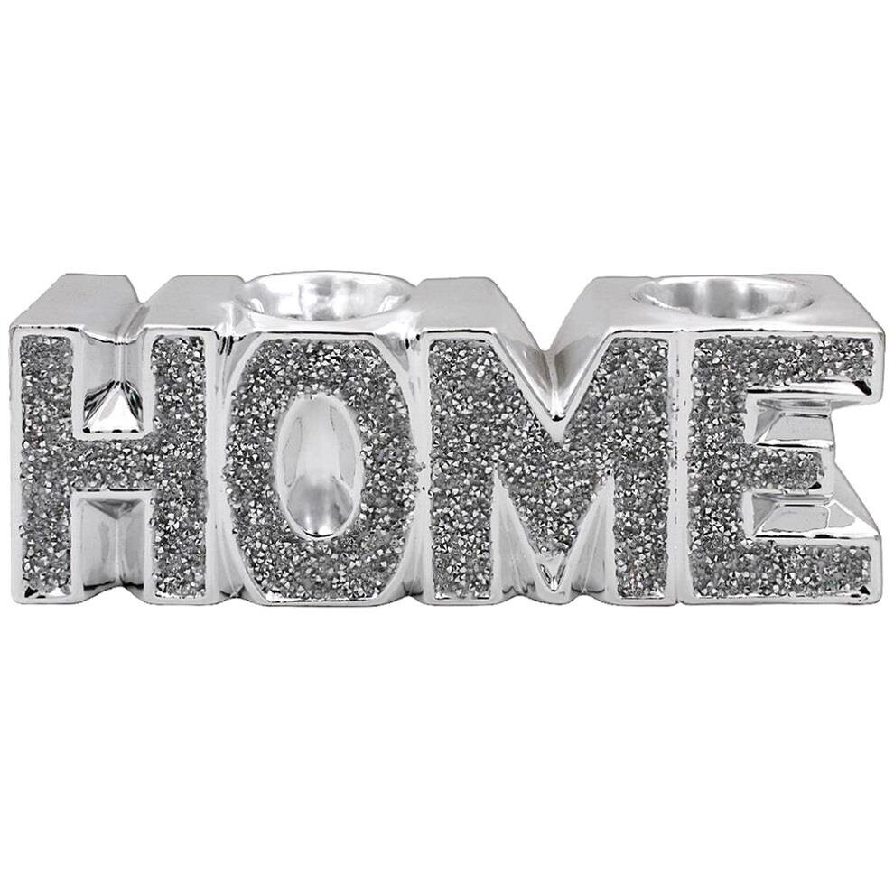 Silver Sparkle Home Sign Tea Light Holder