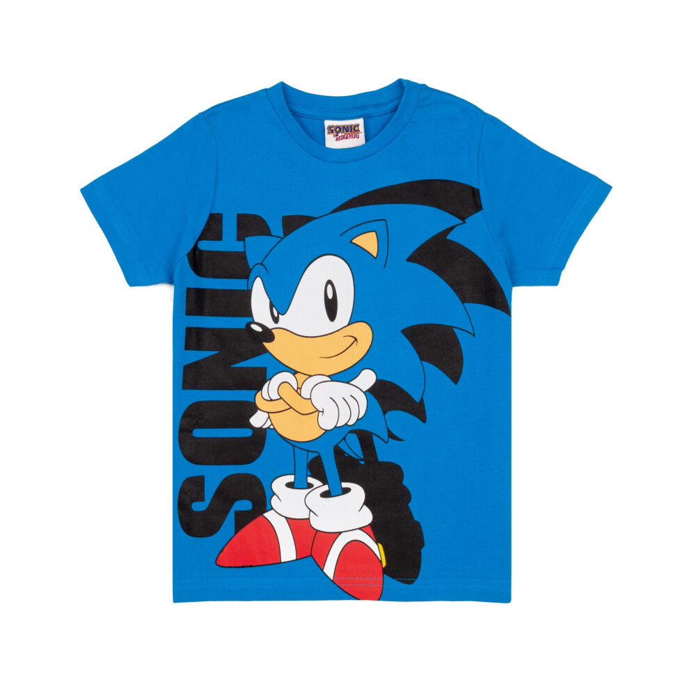 (9-10 Years) Sonic The Hedgehog T Shirt Boys Blue Supersonic Game Kids Top