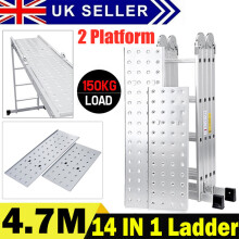 4.7M 14 in 1 Aluminium Folding Ladder Multi-Purpose Step w/2 Platform