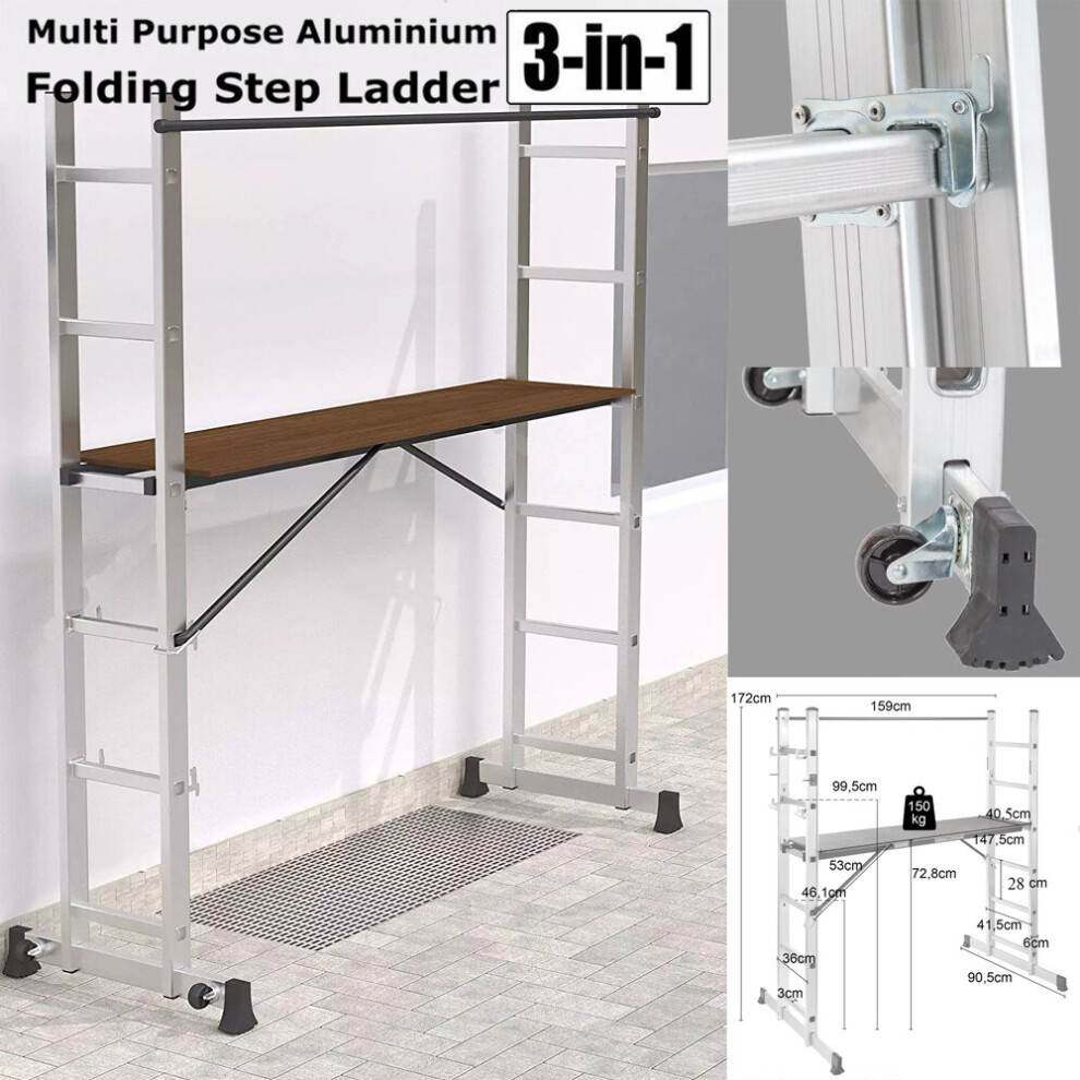 3 In 1 Multi-Purpose Aluminium Telescopic Folding Ladder Scaffold 097325210177