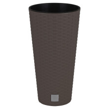 (Brown, H 57.2cm x 30cm) Round Rattan Tall Plant Pot Flower Garden Planters